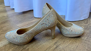 BEAN100-B Rhinestone Nude Heels. Size 7.5W