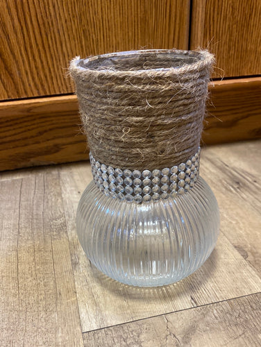 MCKI100-E Twine/Rhinestone, Ribbed Bulb Vase