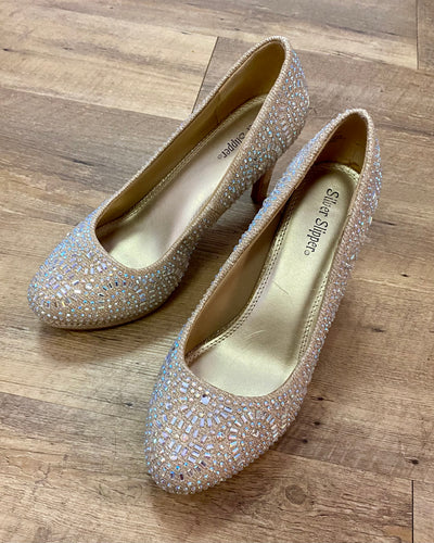 BEAN100-B Rhinestone Nude Heels. Size 7.5W