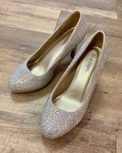 BEAN100-B Rhinestone Nude Heels. Size 7.5W