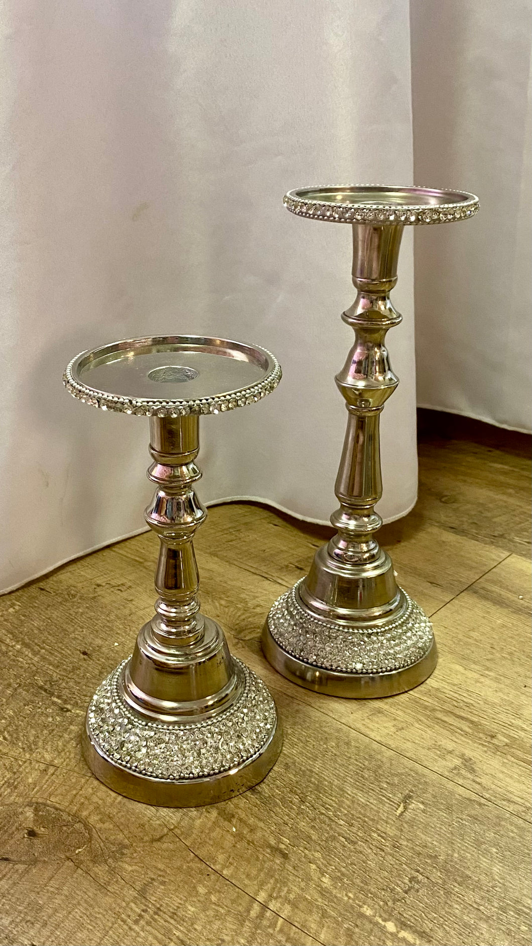 LIVI100-N Silver Rhinestone, Pedestal Candle Holders