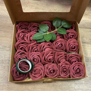 PHIL100-K 25 Burgundy Foam Roses