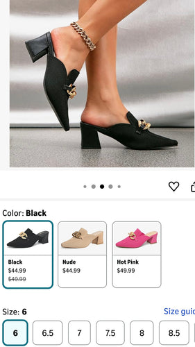 ELLA100-R Black Slide-On Heel. Size 6