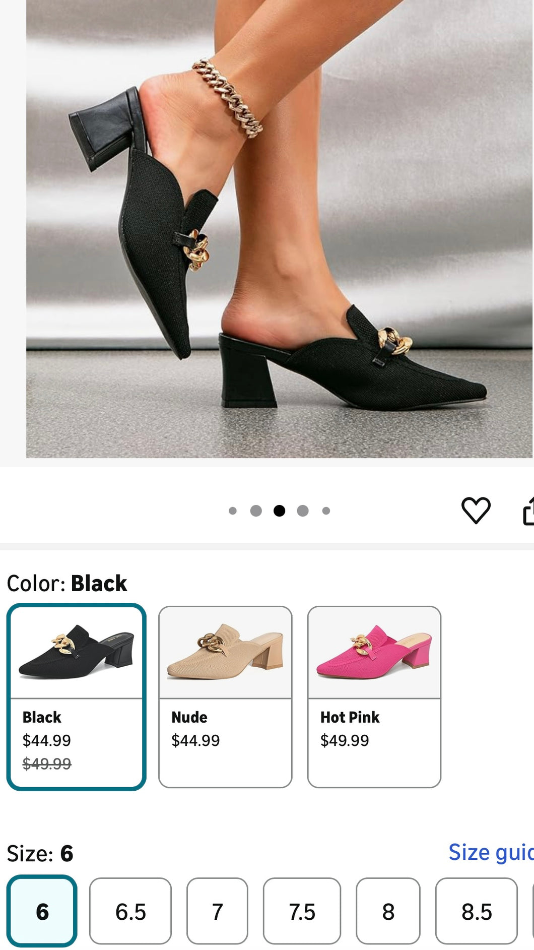 ELLA100-R Black Slide-On Heel. Size 6