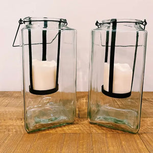 BOOZ100-N Large & Small Hanging, Glass Lanterns