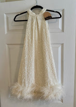 Load image into Gallery viewer, ROME100-D Short, Ivory Sequins Dress with Feathers. Size M