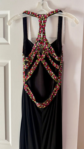 BAGL100-A Black Gown, Red/Pink Beading. Size 4
