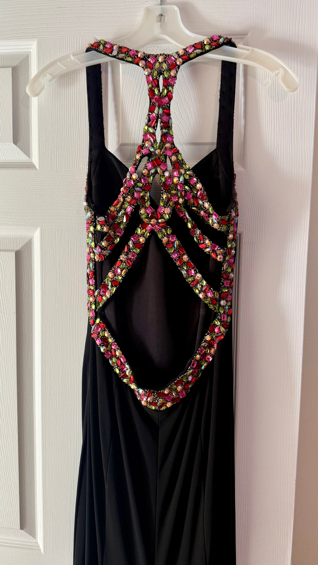 BAGL100-A Black Gown, Red/Pink Beading. Size 4