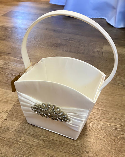 GRAY100-N Ivory Satin Flower Girl Basket