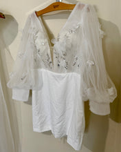 Load image into Gallery viewer, SMEG100-CK Short White Dress, Sheer Sleeves. Size L/XL