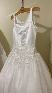 LYNN100-E White Satin Ball Gown With Detachable Train. Size 8