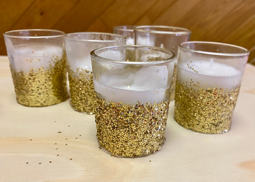 LOVE100-V 12 Gold Glitter Votive Cups