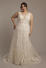 Load image into Gallery viewer, DEET- Ivory Plunge, A-Line Gown With Belt. Size 20W