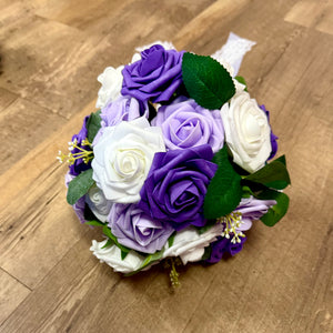 HENZ100-B Purple & White Bridal Bouquet