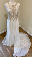 Load image into Gallery viewer, DURA100-A Ivory Plunge, High Neck Beaded Gown. Size 8