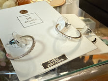 Load image into Gallery viewer, SMEG100-DQ Silver, Rhinestone Hoop Earrings