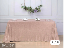 Load image into Gallery viewer, REES100-DC 90” x 156” Rose Gold Sequins, Rectangular Tablecloth