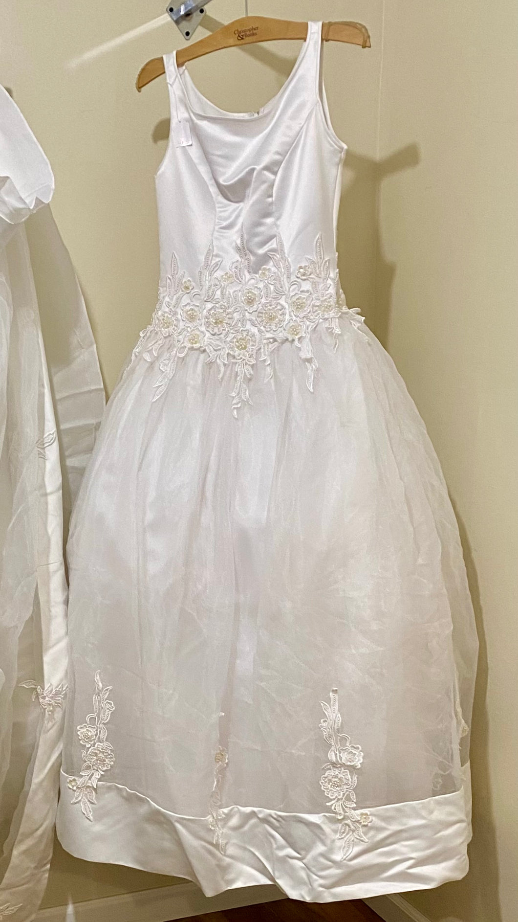 LYNN100-E White Satin Ball Gown With Detachable Train. Size 8