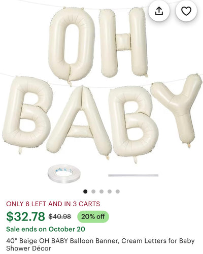 CHAR100-E 40” OH BABY Cream Balloons