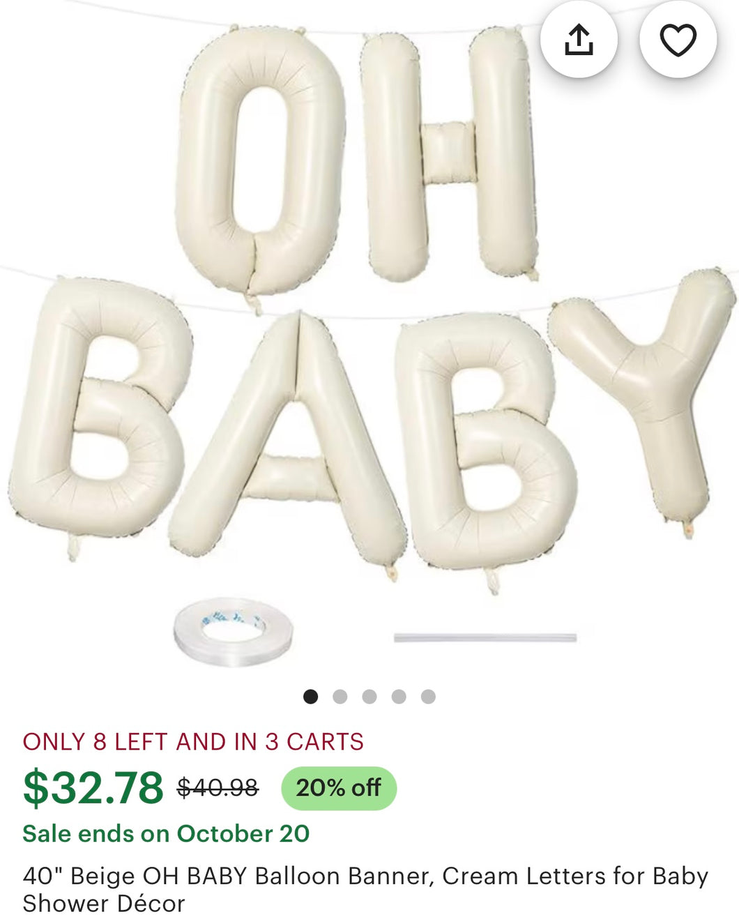 CHAR100-E 40” OH BABY Cream Balloons