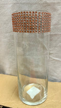 Load image into Gallery viewer, MADIGAN-B 9” Cylinder Vase w/ Rose Gold Rhinestone Trim