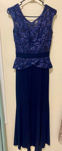 ZAFF100-J Navy Blue Lace Gown. Size 6