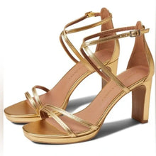 Load image into Gallery viewer, LYNN100-T Gold Strappy Heels. Size 10.5/11