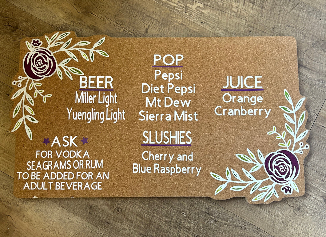 LOVE100-D Cork Board Beverage Sign