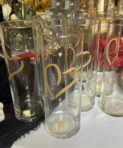 CHAR100-AE 9.5” Gold-Heart Cylinder Vase