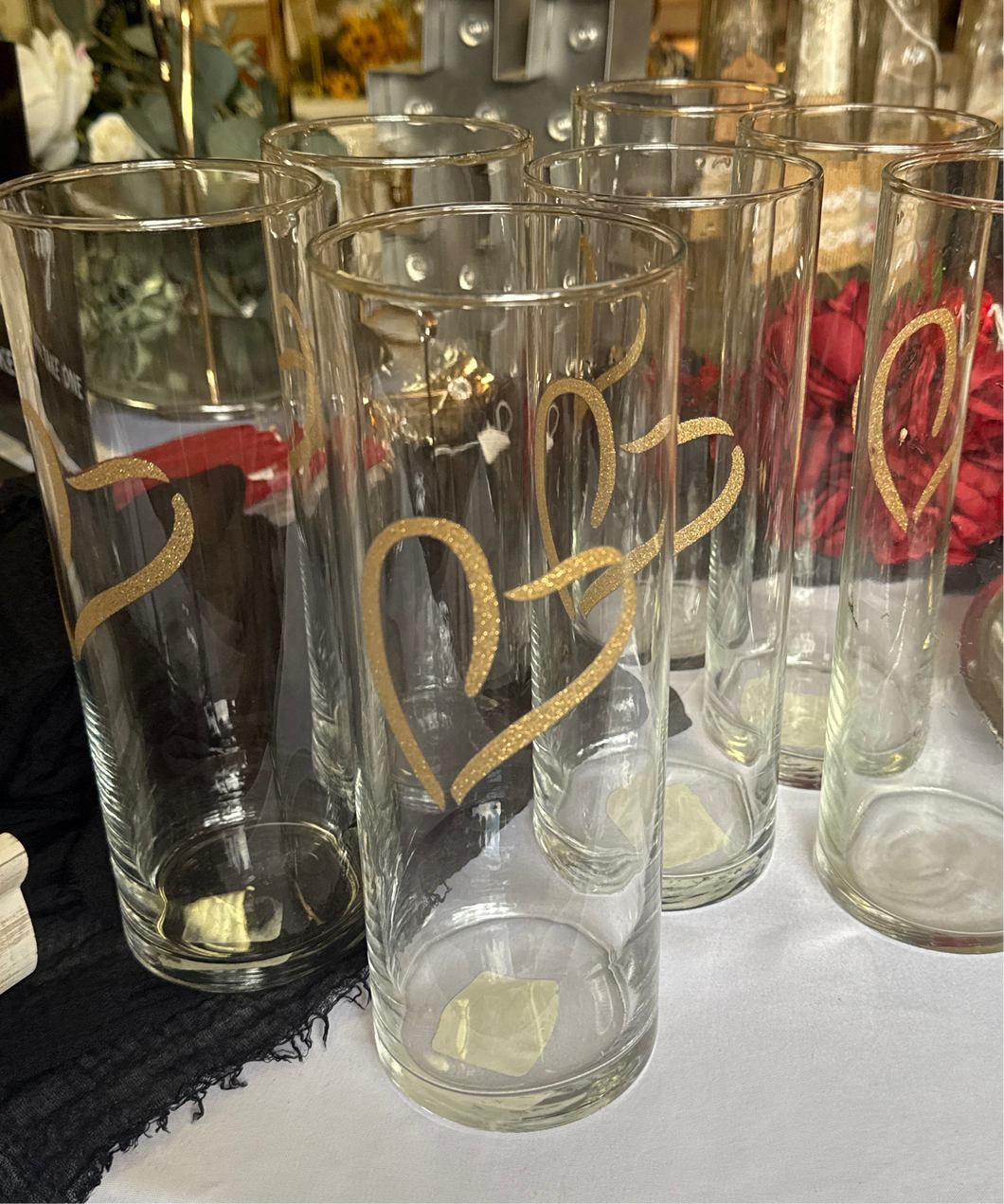 CHAR100-AE 9.5” Gold-Heart Cylinder Vase