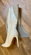 Load image into Gallery viewer, THOMPSON-B Silver Rhinestone, Calf-High Stiletto Boots. Size 9