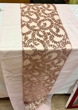 Load image into Gallery viewer, REES100-AT Sequin Vine Table Runner, Blush/Rose Gold
