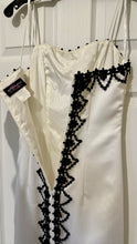 Load image into Gallery viewer, LUND100-A White Satin Gown, Black Detail. Size 6