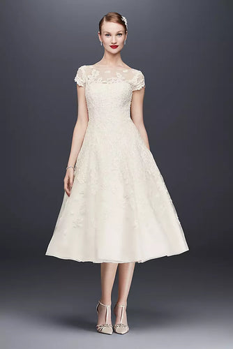 SMEG100-BD Tea-length Ivory Gown. Size 8/10