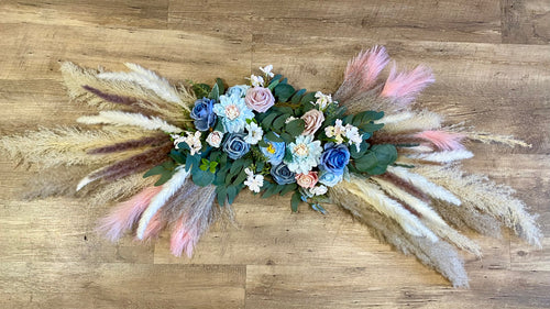 LIVI100-C Blue & Pink, Pampas Grass Swag