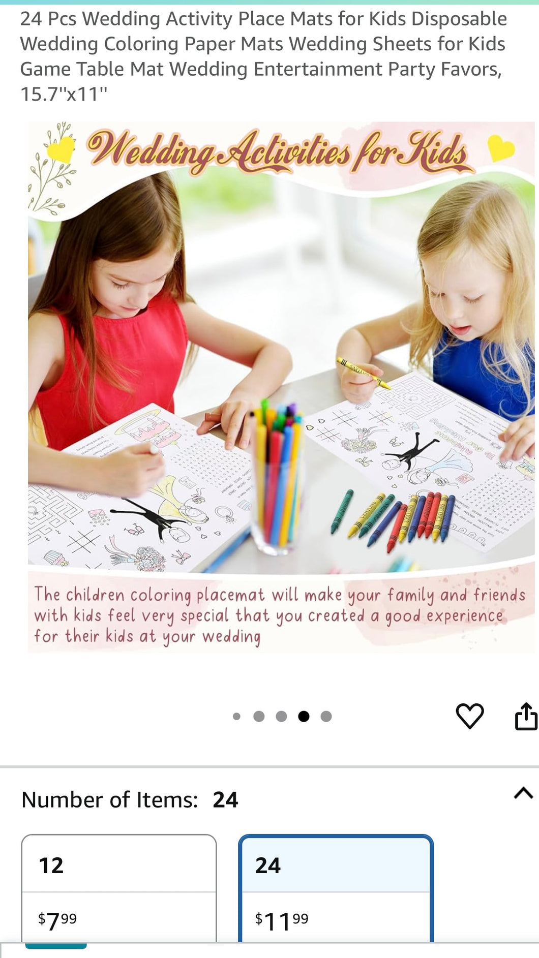 MCCO300-O 24 Wedding Coloring Sheets + Crayons