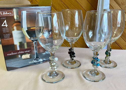 LYNN100-B Beaded Stemware Wine Glass, Set of 4