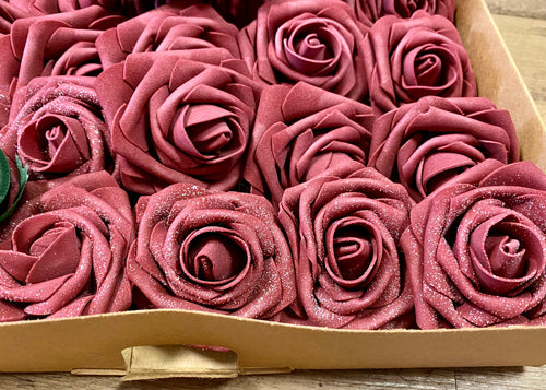 PHIL100-K 25 Burgundy Foam Roses