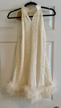 Load image into Gallery viewer, ROME100-D Short, Ivory Sequins Dress with Feathers. Size M