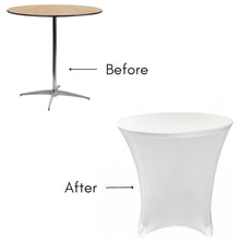 Load image into Gallery viewer, CAST100- 30” White Spandex Cocktail Tablecloth