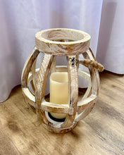 Load image into Gallery viewer, LEGO200-B Whitewash Lantern + Battery Operated Pillar Candle