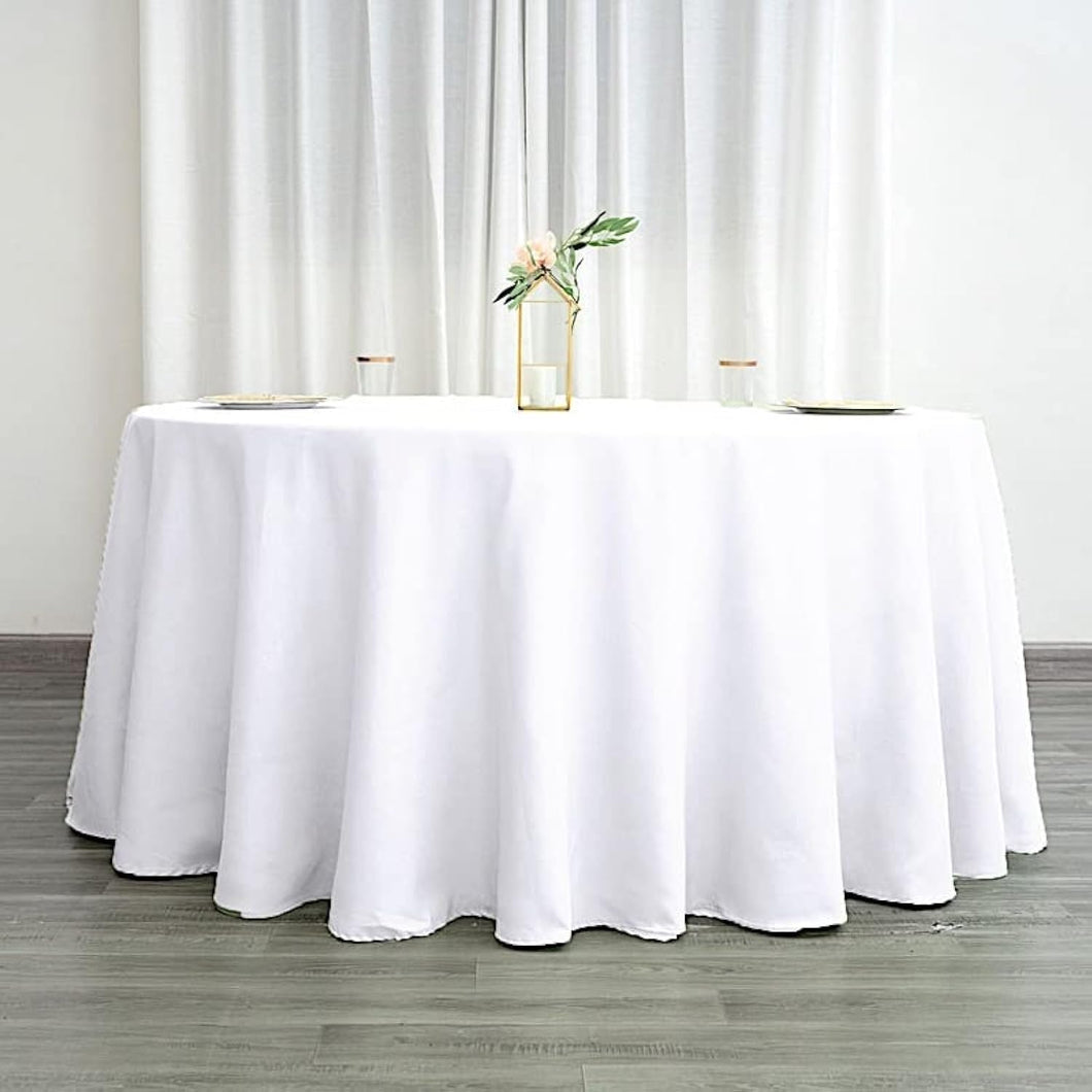 BUCK200-A 120” Round White Tablecloth