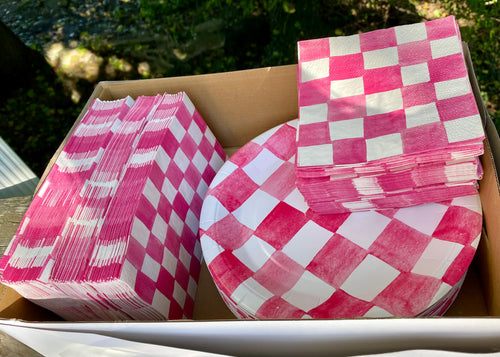 DEYU100-B Red/Pink Checkered Plates & Napkins