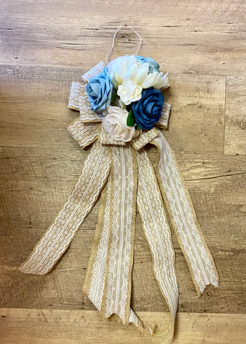 LIVI100-R Dusty/Navy Floral, Hanging Burlap Bow