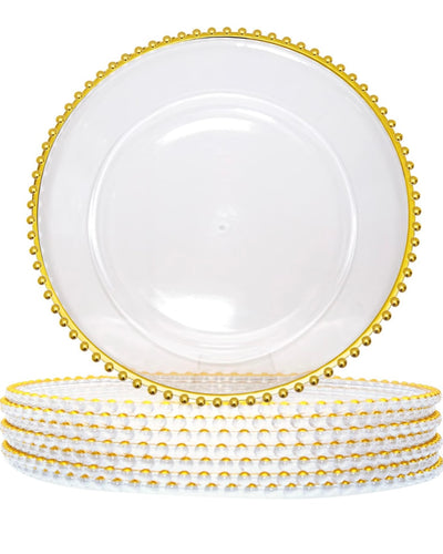 BOOZ100-A Gold Beaded Clear Charger Plate