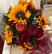 Load image into Gallery viewer, REES100-AR Sunflower/Burgundy/Orange Fall Bouquet