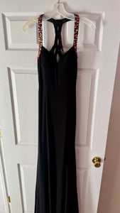 BAGL100-A Black Gown, Red/Pink Beading. Size 4
