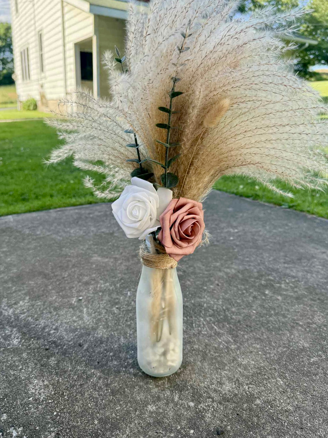 COY100-D Eucalyptus, Pampas Grass & Mauve Rose Centerpieces