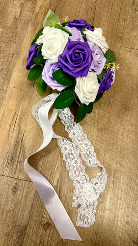 HENZ100-B Purple & White Bridal Bouquet
