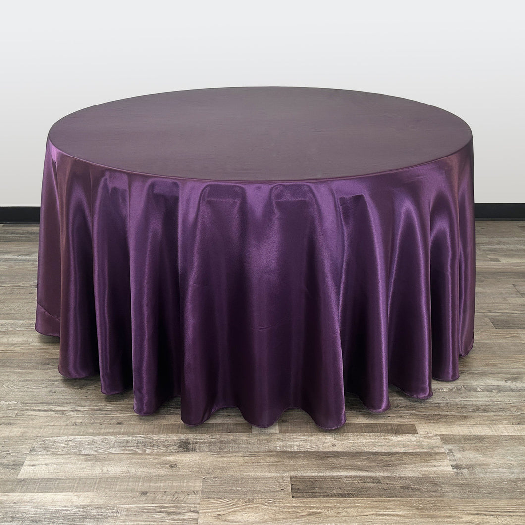 HALL100-F 120” Round Purple Satin Tablecloth